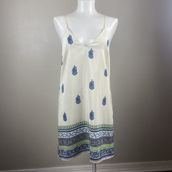 AMANDA UPRICHARD Silk Size P Cream Paisley Greek Key FATE Slip Dress Mini - Picture 1 of 12
